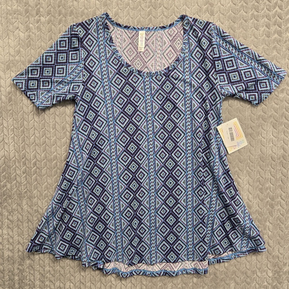 Lularoe Perfect T Shirt Blue Purple Colorful‎ Size 2XS NWT Geometric